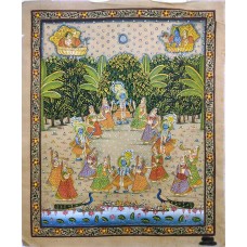Raas Pichwai Art Hindu Original Krishna Painting Silk Cloth Unframed Handmade P1